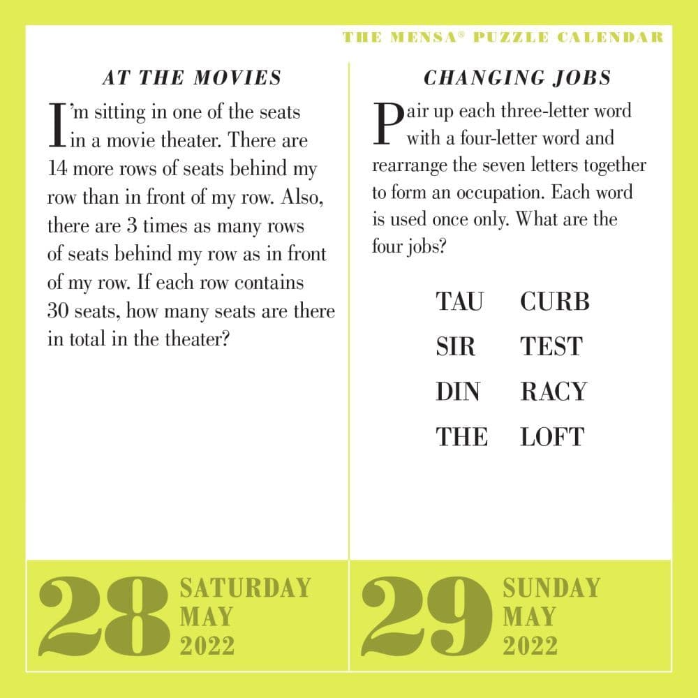 Mensa 365 Brain Puzzlers 2022 Page-A-Day Calendar - Calendars.com