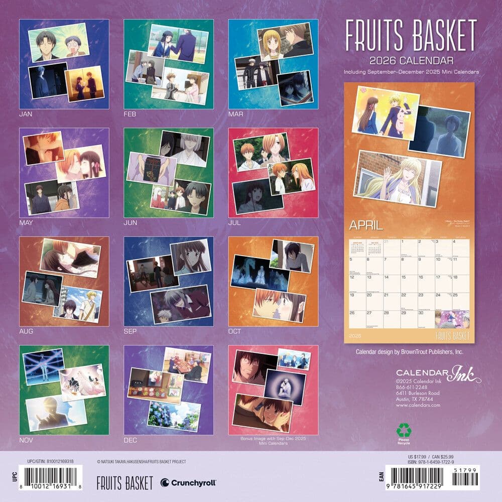 Fruits Basket 2026 Wall Calendar back