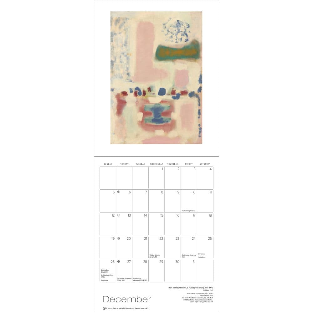 Mark Rothko 2027 Mini Wall Calendar Fourth Alternate Image