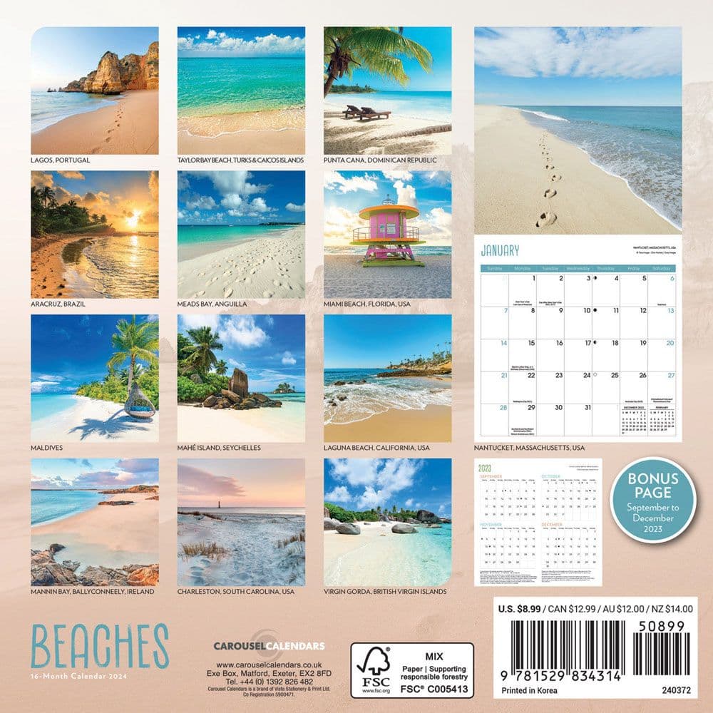 Beaches 2024 Mini Wall Calendar