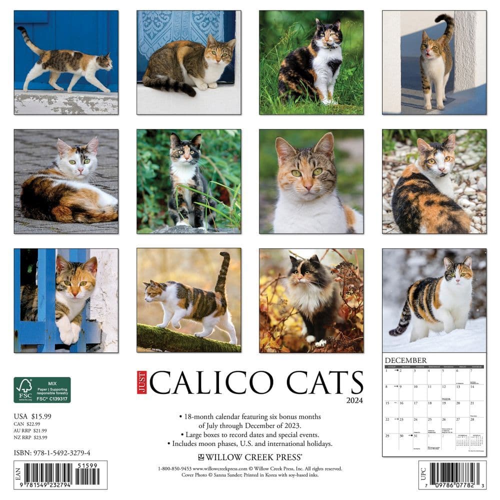 Just Calico Cats 2024 Wall Calendar - Calendars.com