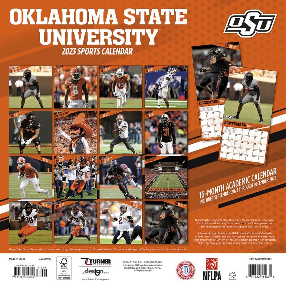 University Of Oklahoma Fall 2023 Calendar Oklahoma State Cowboys 2023 Wall Calendar - Calendars.com