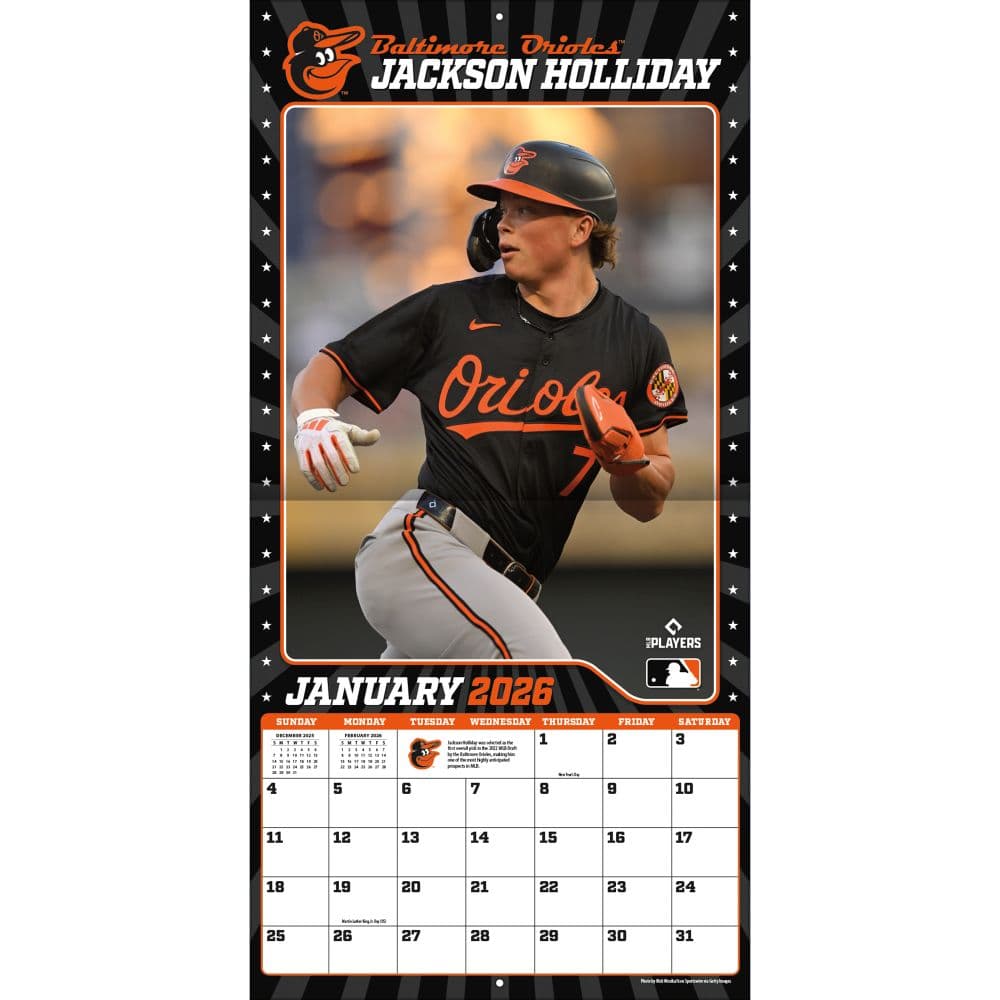 MLB Baltimore Orioles Jackson Holliday 2026 Wall Calendar Third Alternate Image