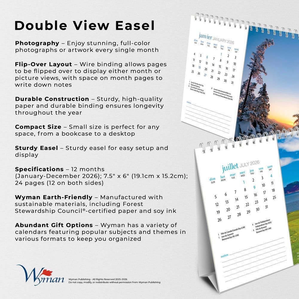Quebec Double 2026 Easel Desk Calendar French Fifth Alternate Image