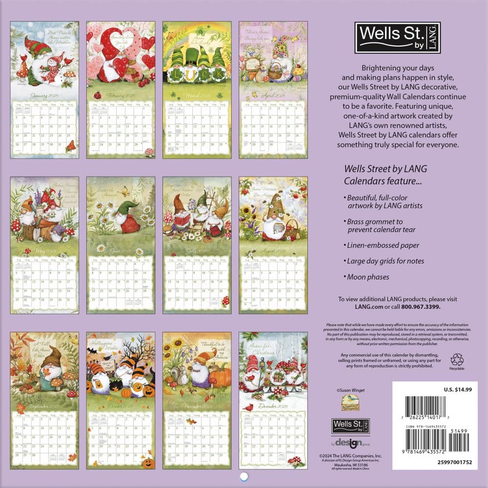 Gnomes by Susan Winget 2025 Wall Calendar
