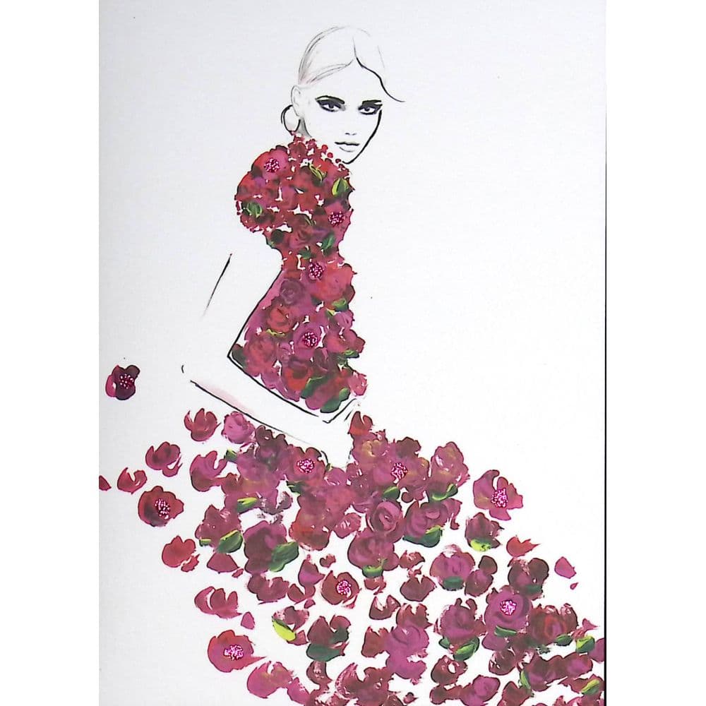 Woman in Pink Flower Dress Birthday Card