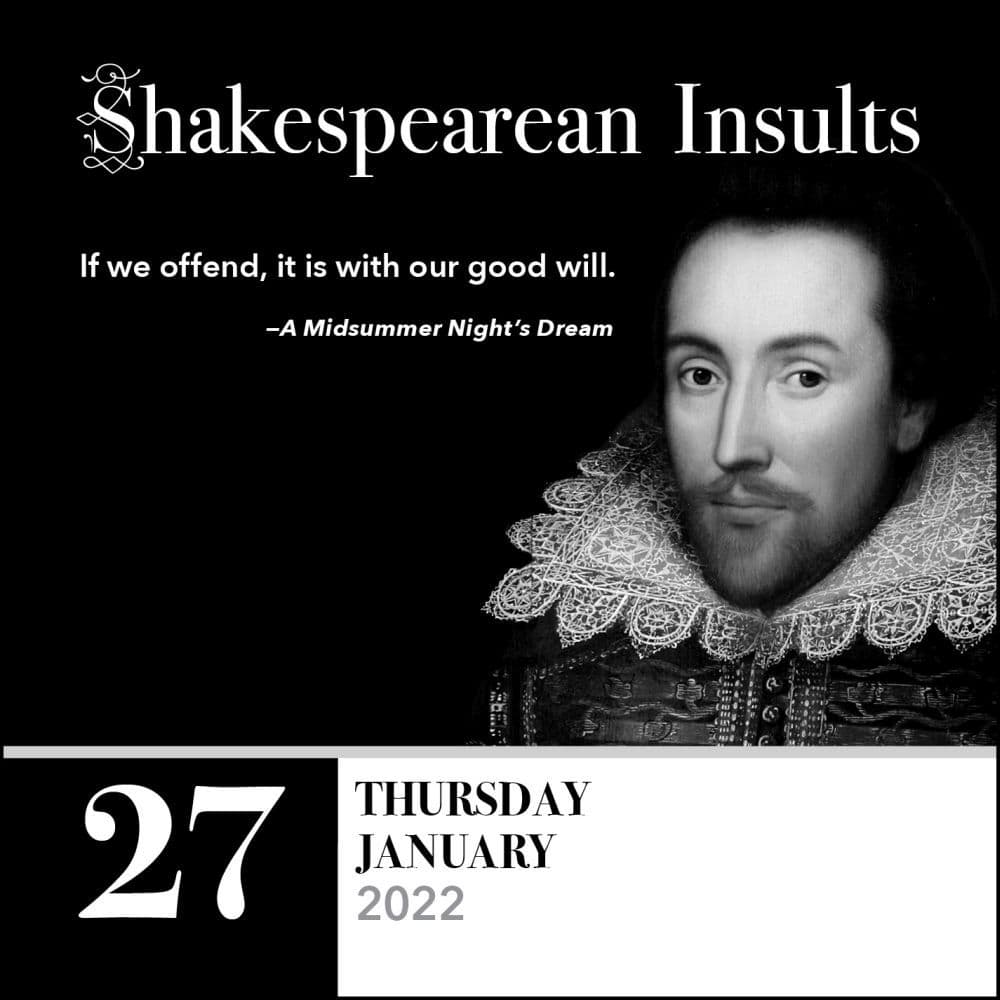 2022 Shakespeare Calendar Overview - January Calendar 2022