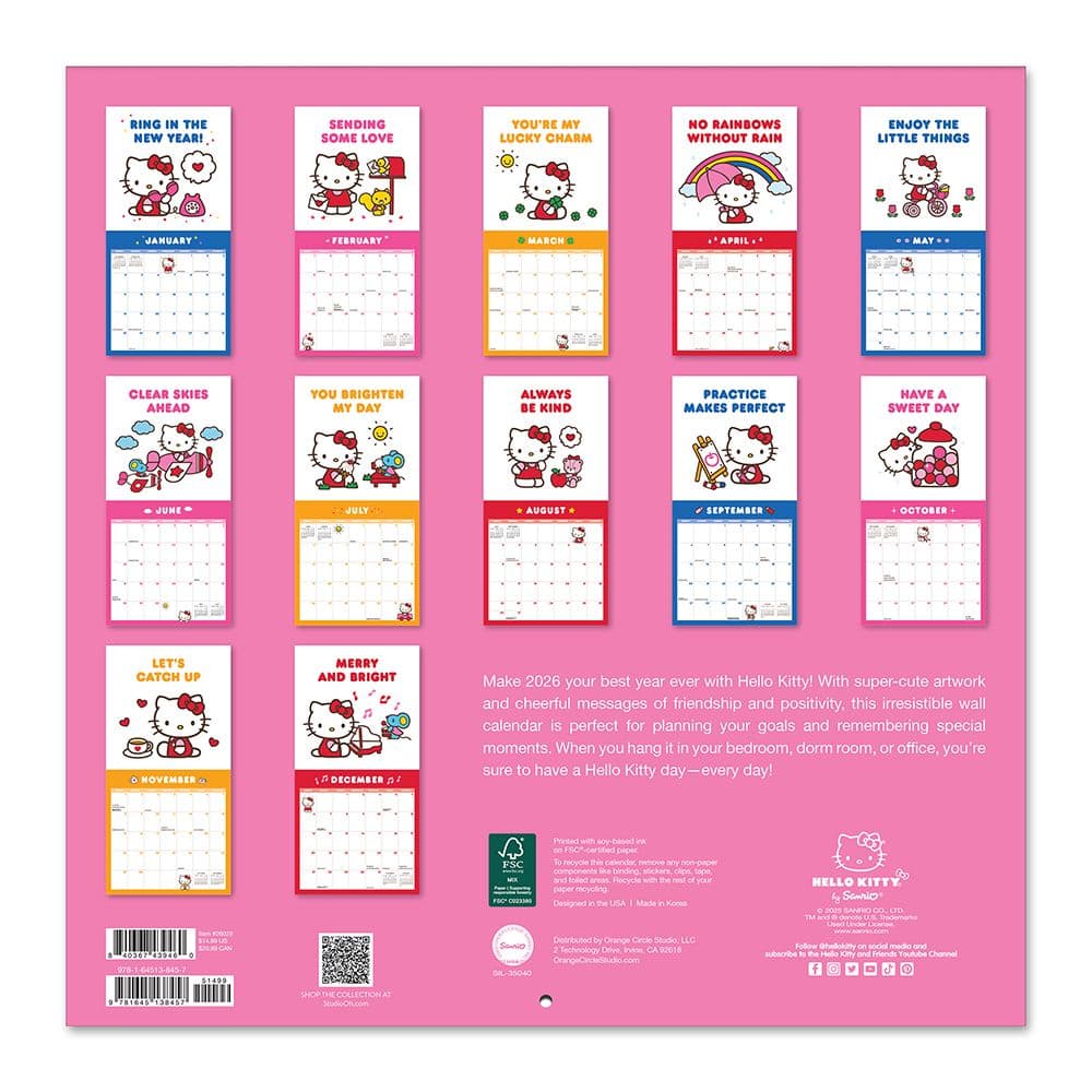 Hello Kitty Playful Pink 2026 Wall Calendar First Alternate Image