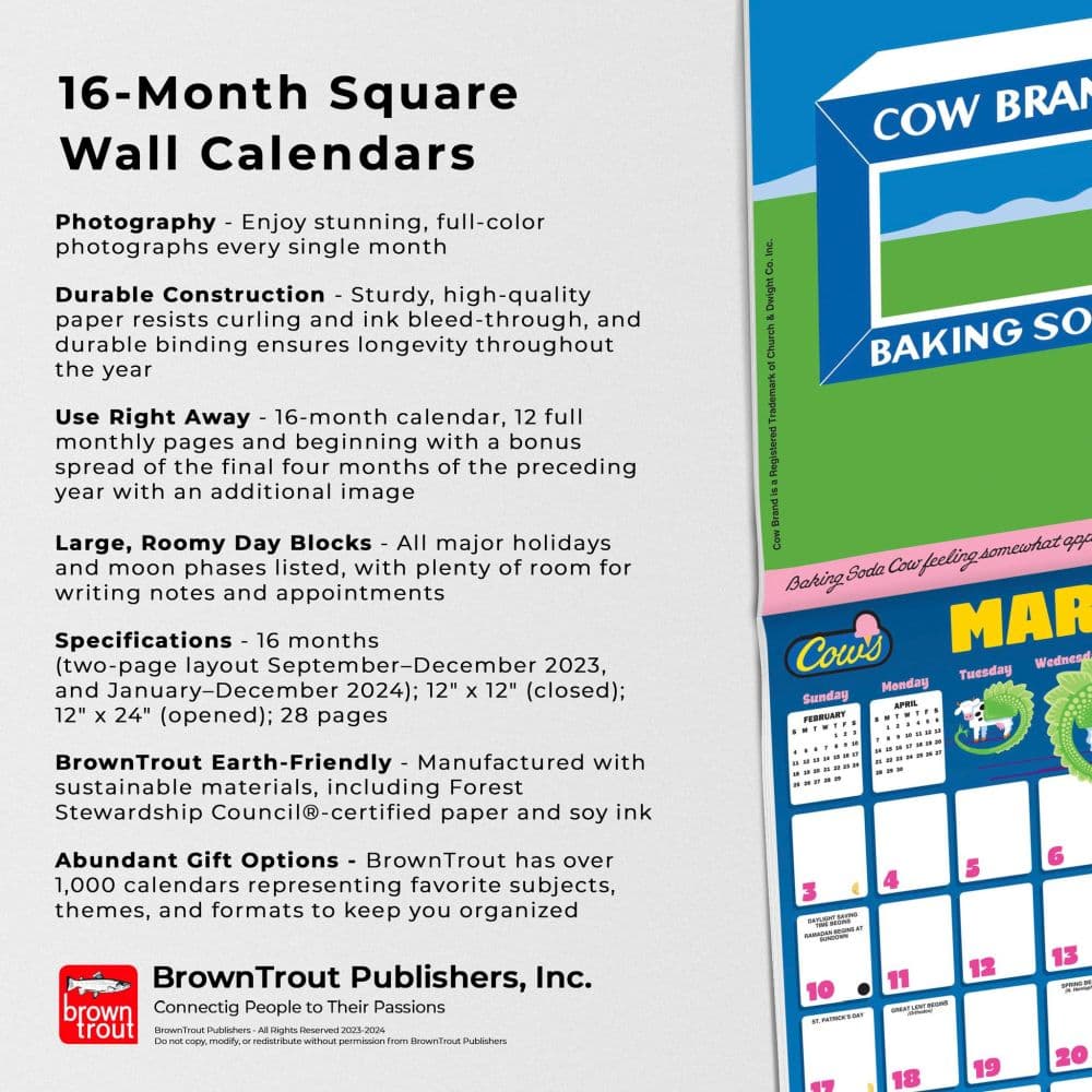 COWS Art 2024 Wall Calendar features