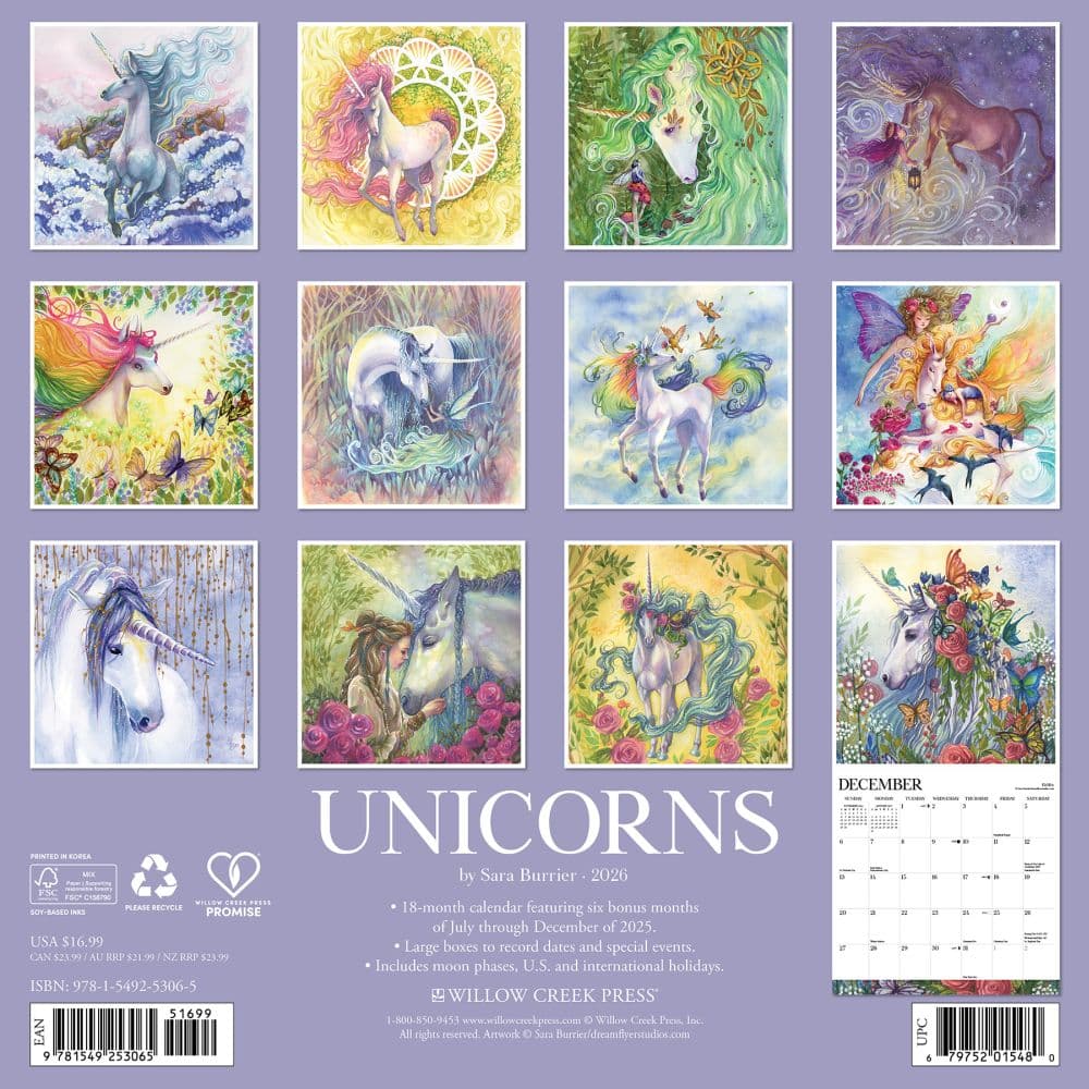 Unicorns by Sara Burrier 2026 Wall Calendar First Alternate Image