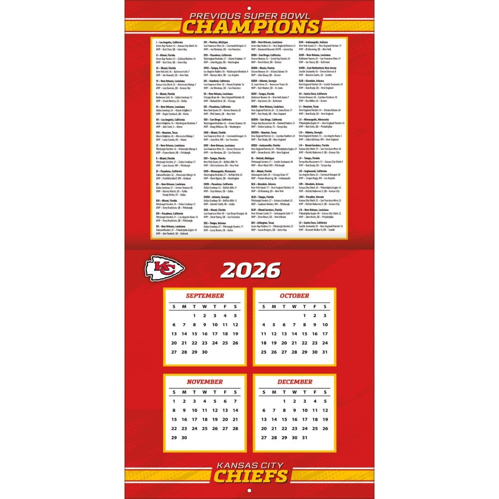 NFL Kansas City Chiefs 2027 Wall Calendar Second Alternate Image