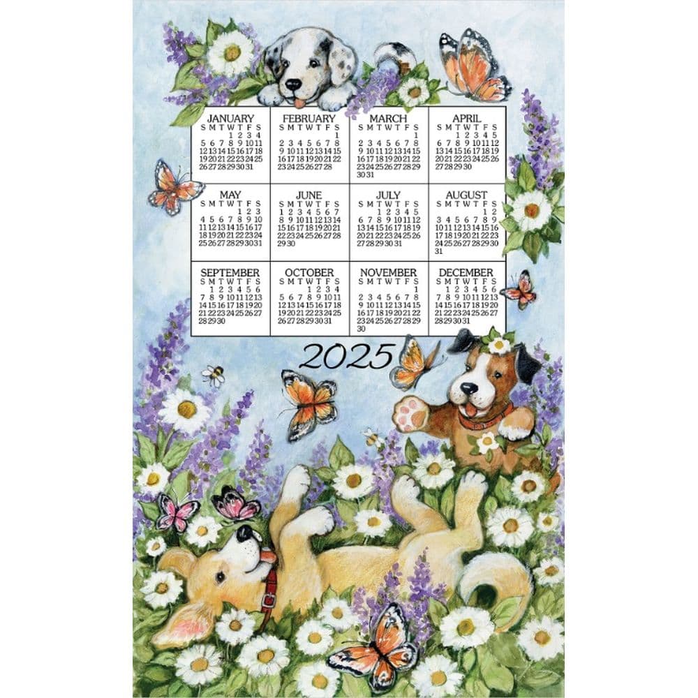 Playful Puppies 2025 Calendar Towel