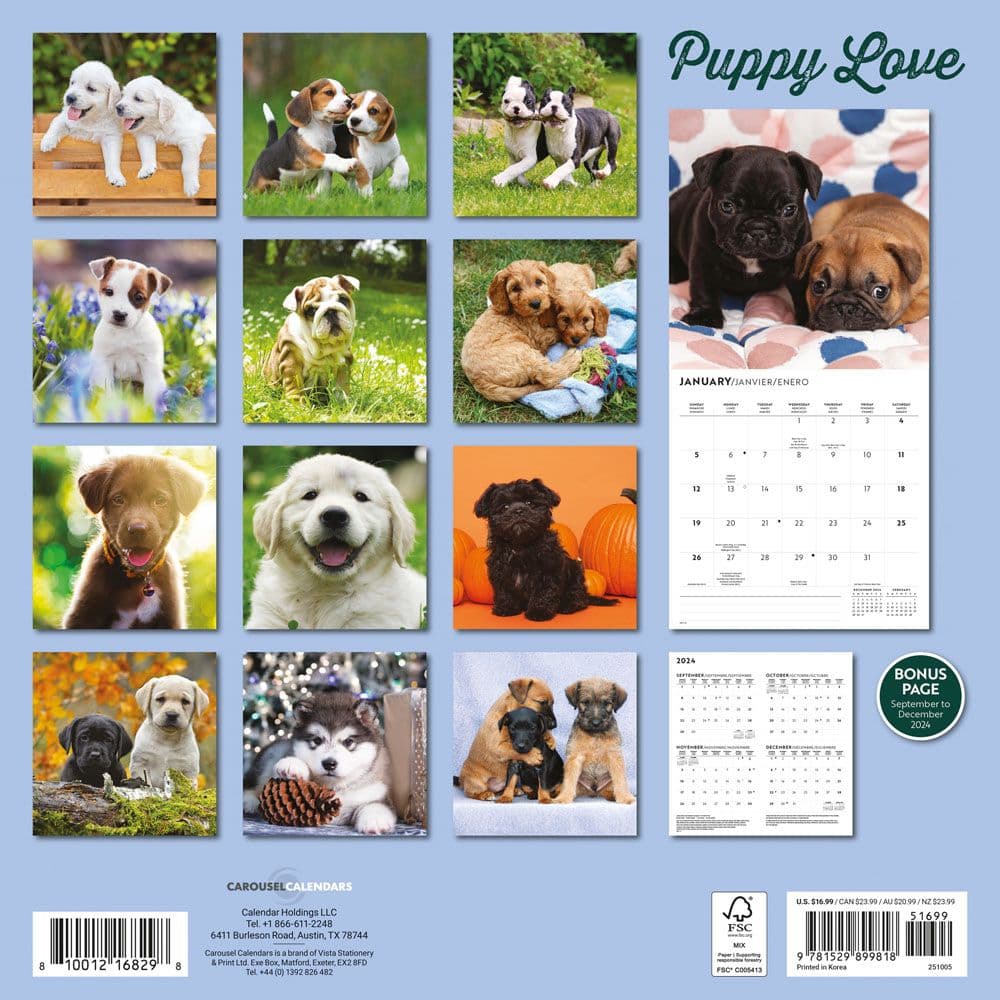Puppy Love 2025 Wall Calendar