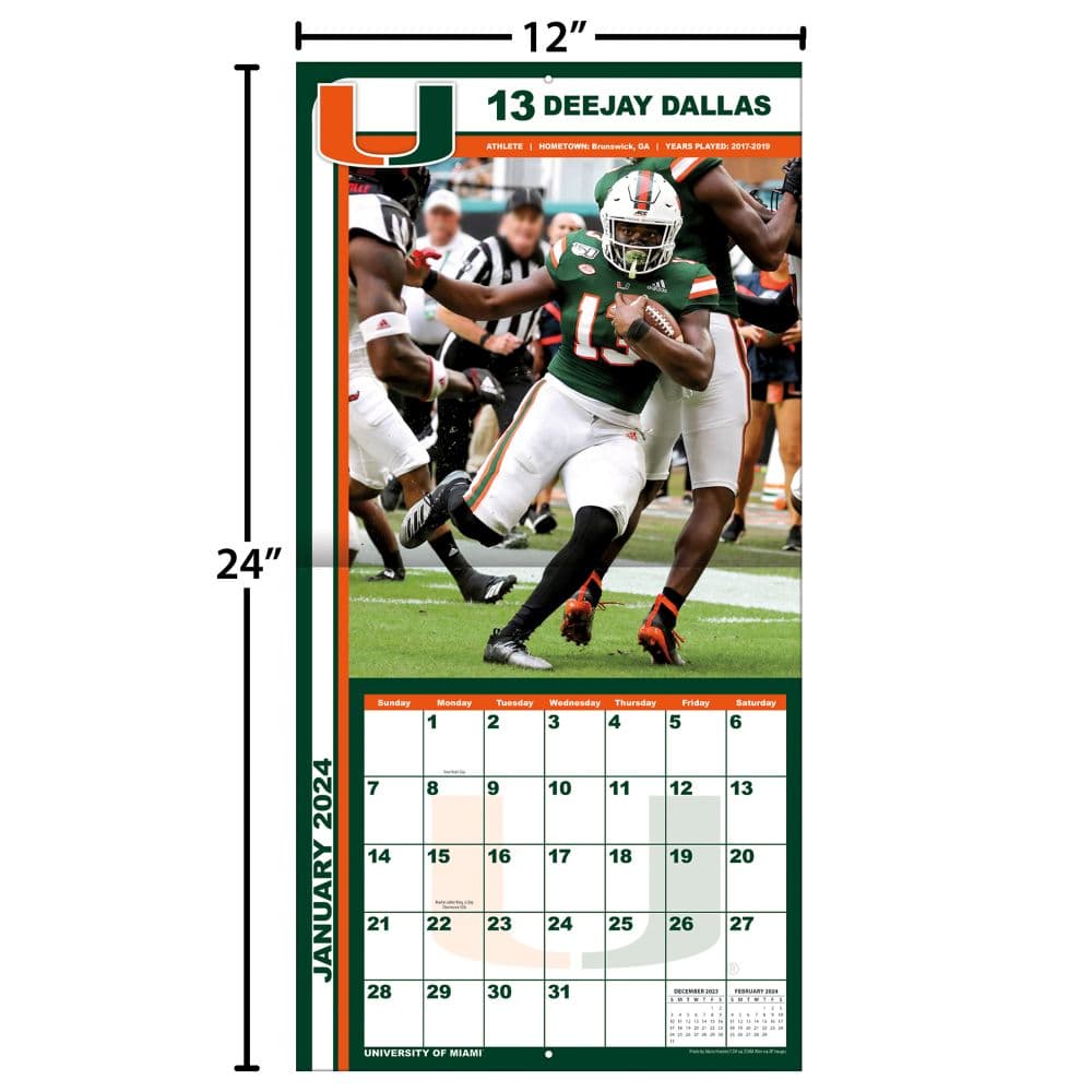 COL Miami Hurricanes 2024 Wall Calendar Fourth Alternate Image width=&quot;1000&quot; height=&quot;1000&quot;