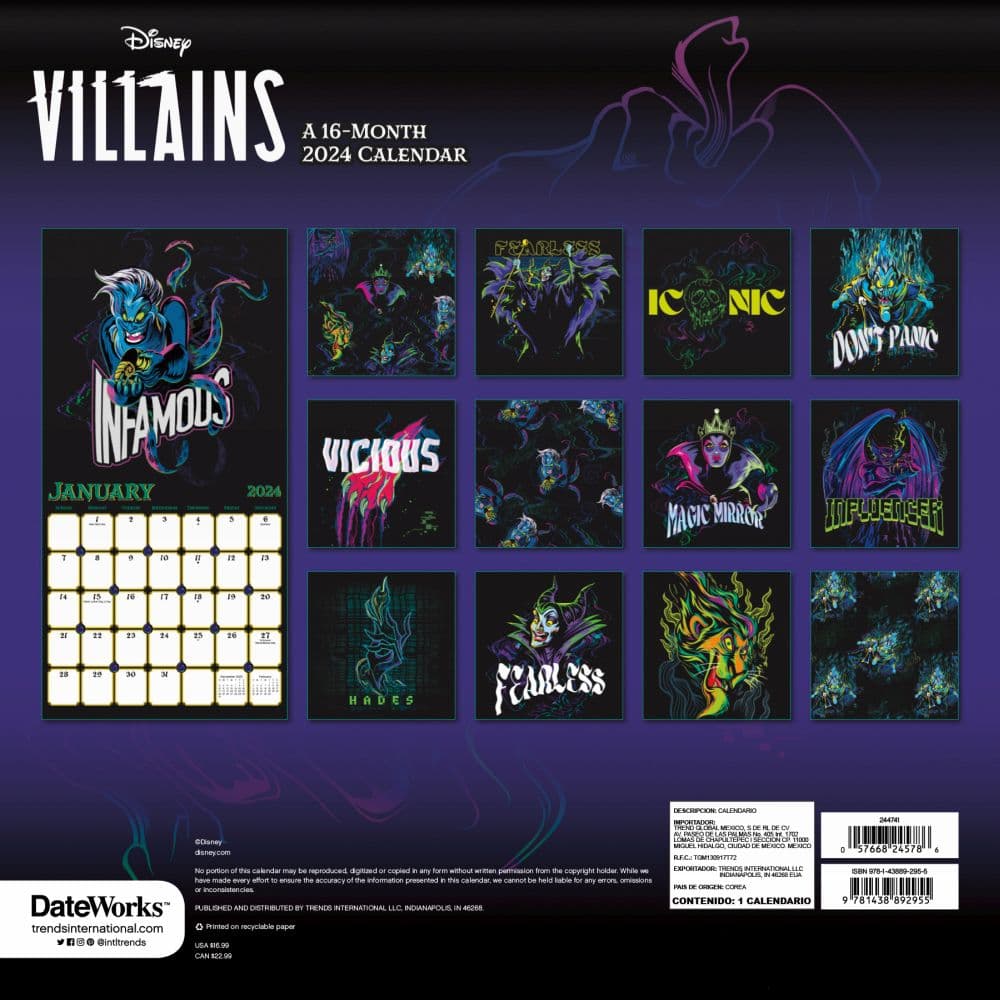 Disney Villains 2024 Wall Calendar Alternate Image 2