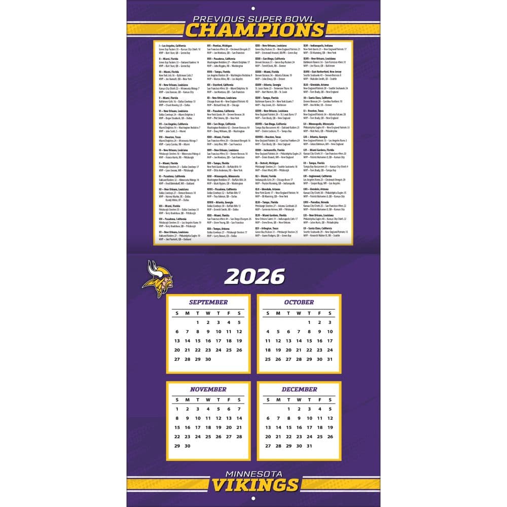 NFL Minnesota Vikings 2027 Wall Calendar Second Alternate Image