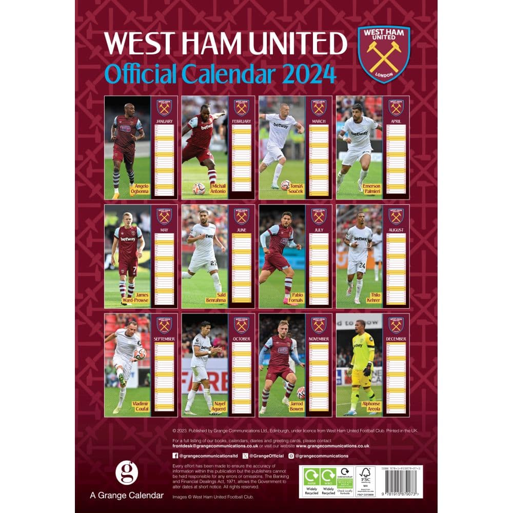West Ham FC Poster 2024 Wall Calendar First Alternate Image width=&quot;1000&quot; height=&quot;1000&quot;