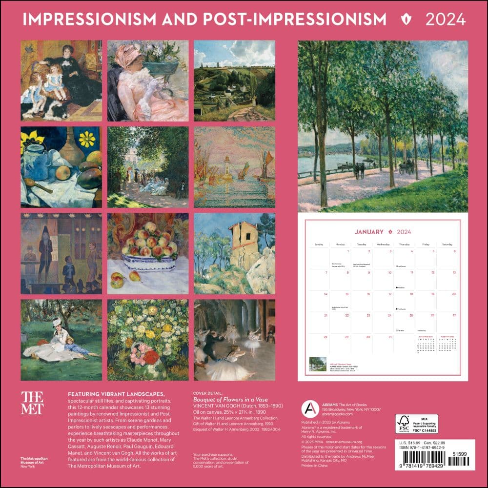 Impressionist Blooms 2024 Wall Calendar