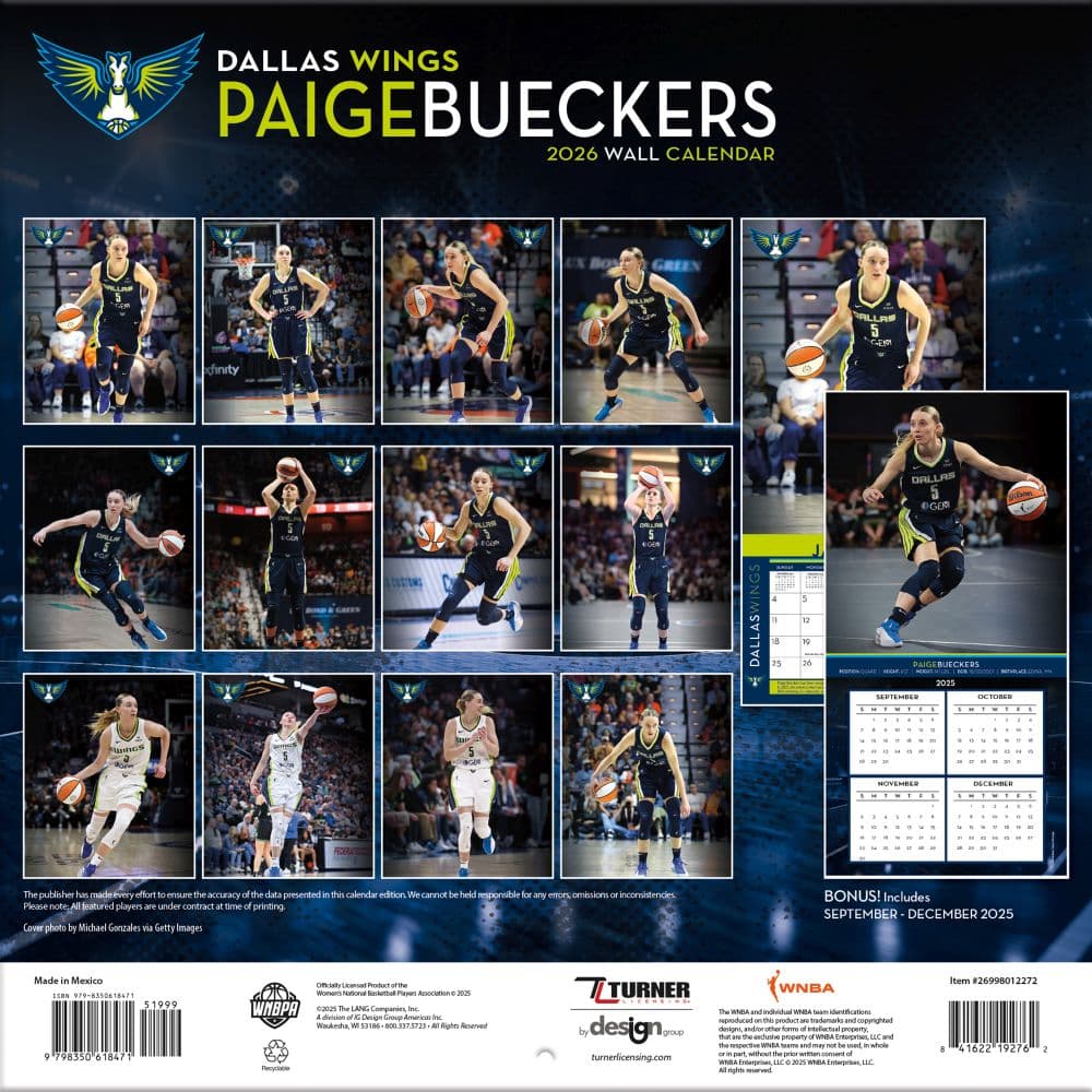 WNBA Dassas Wings Paige Bueckers 2026 Wall Calendar First Alternate Image