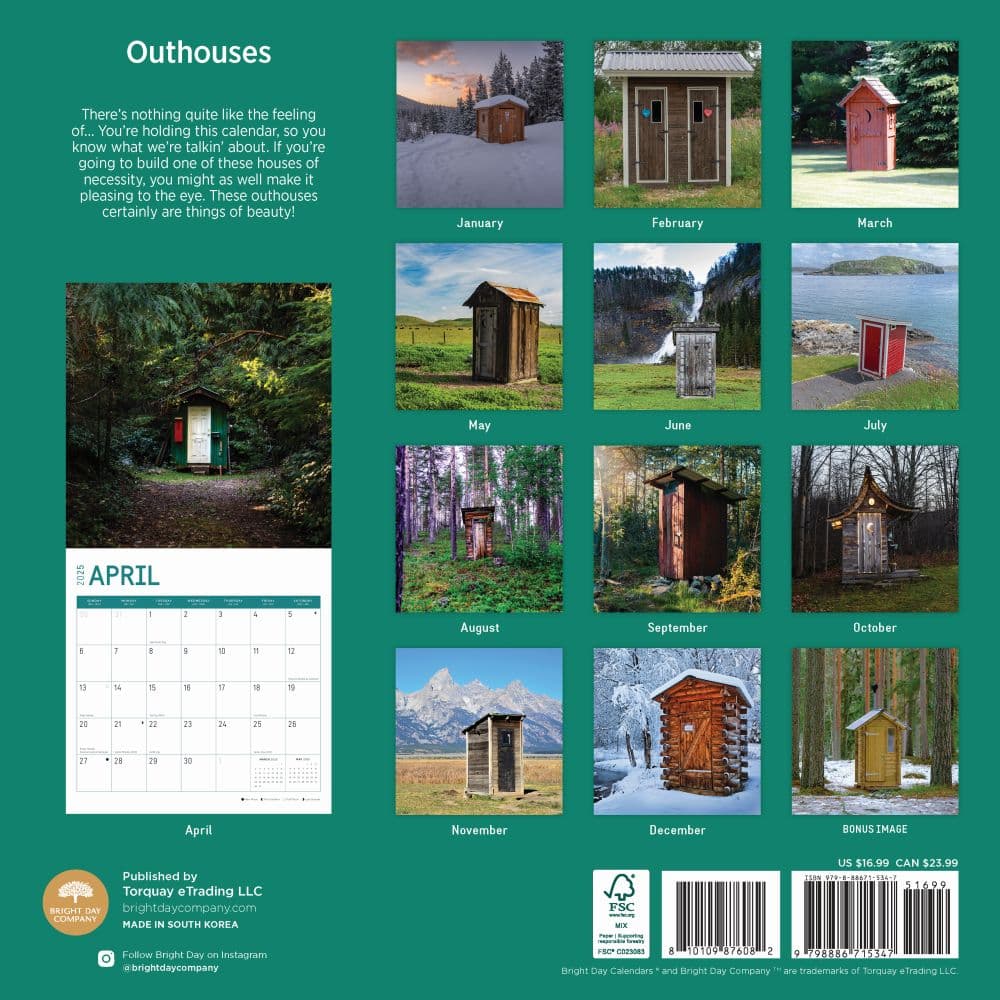 Outhouses 2025 Wall Calendar First Alternate Image width="1000" height="1000"