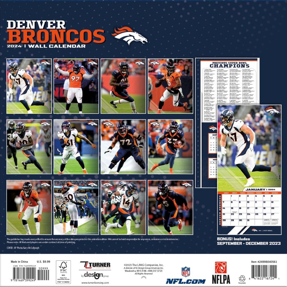 Denver Broncos 2024 Mini Wall Calendar