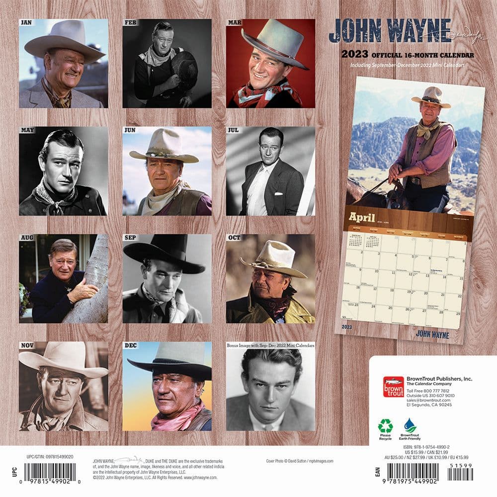 John Wayne 2023 Square Wall Calendar - Calendars.com