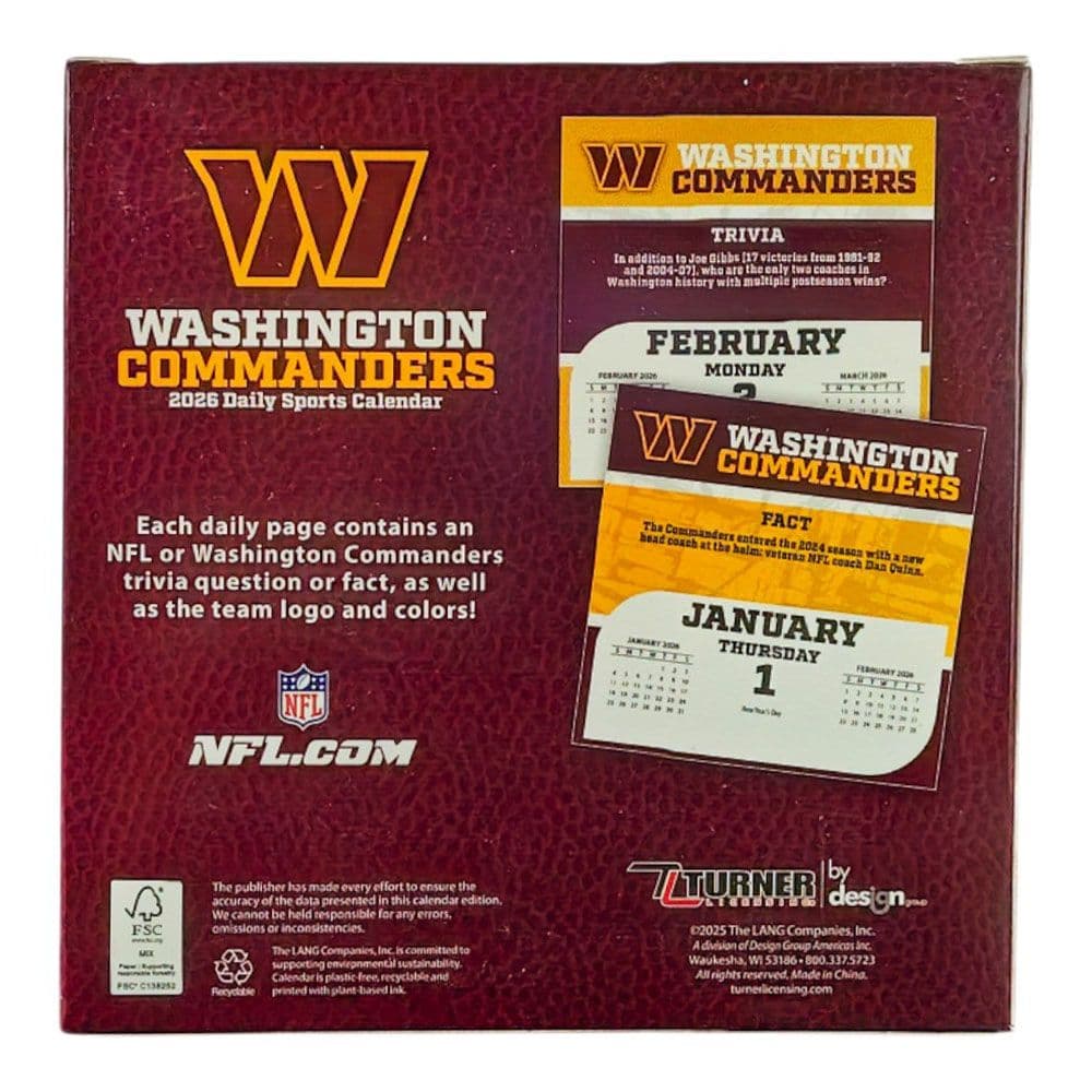 NFL Washington Commanders 2026 Desk Calendar Sixth Alternate Image