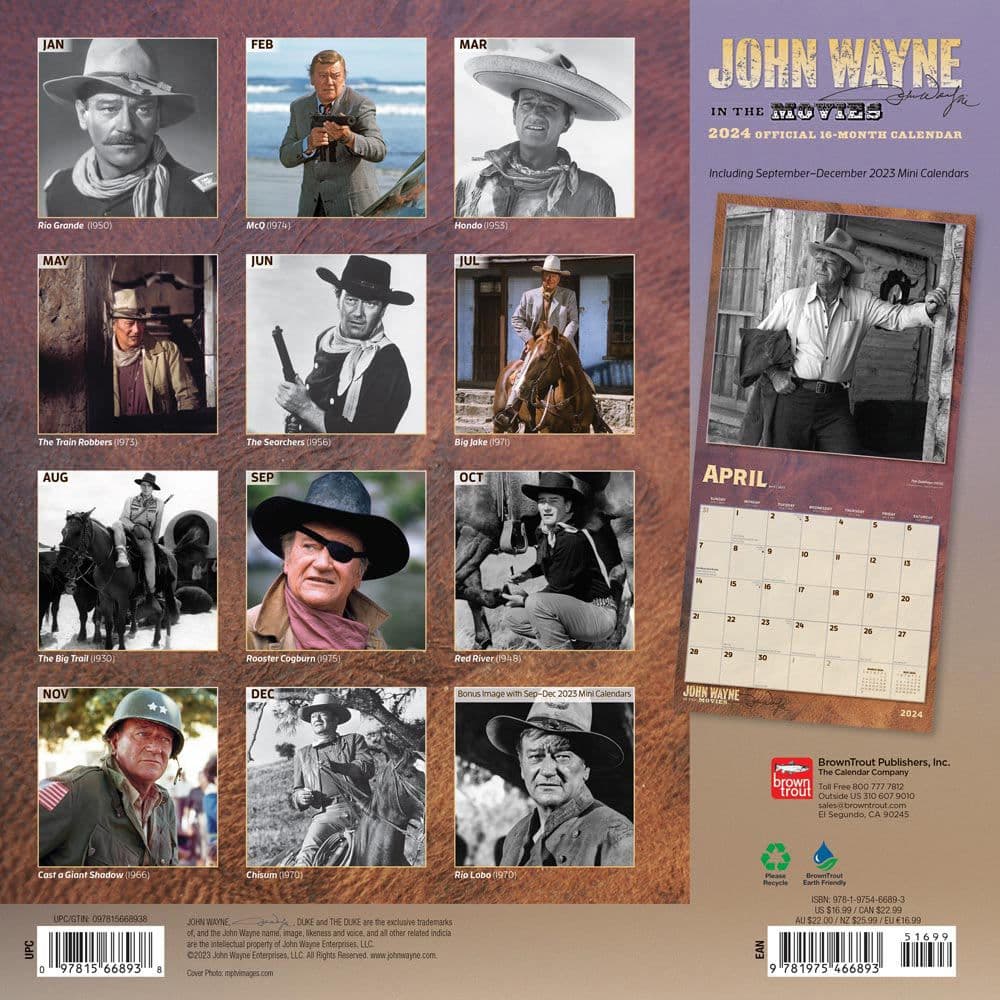 John Wayne in the Movies 2024 Wall Calendar