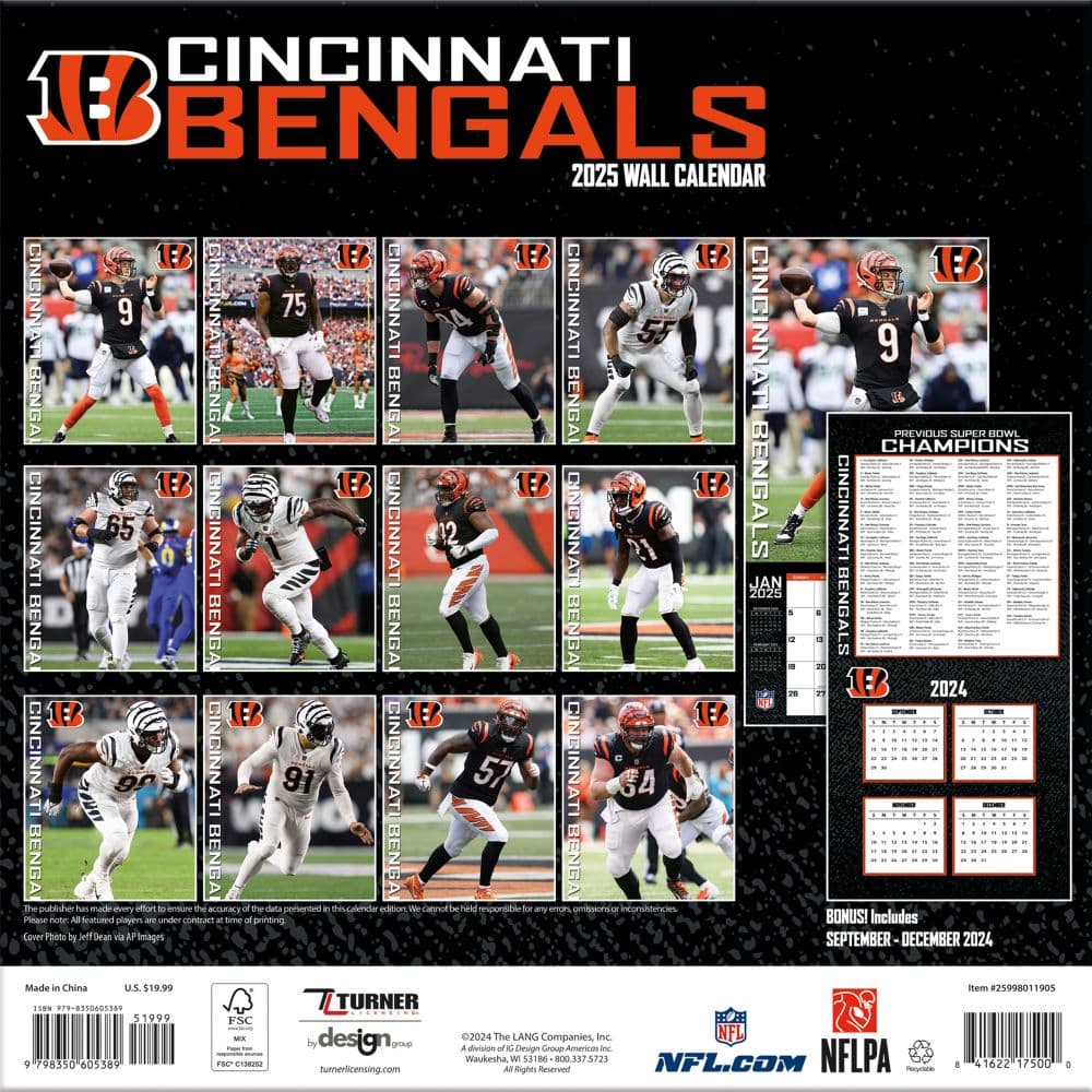 NFL Cincinnati Bengals 2025 Wall Calendar First Alternate Image width="1000" height="1000"