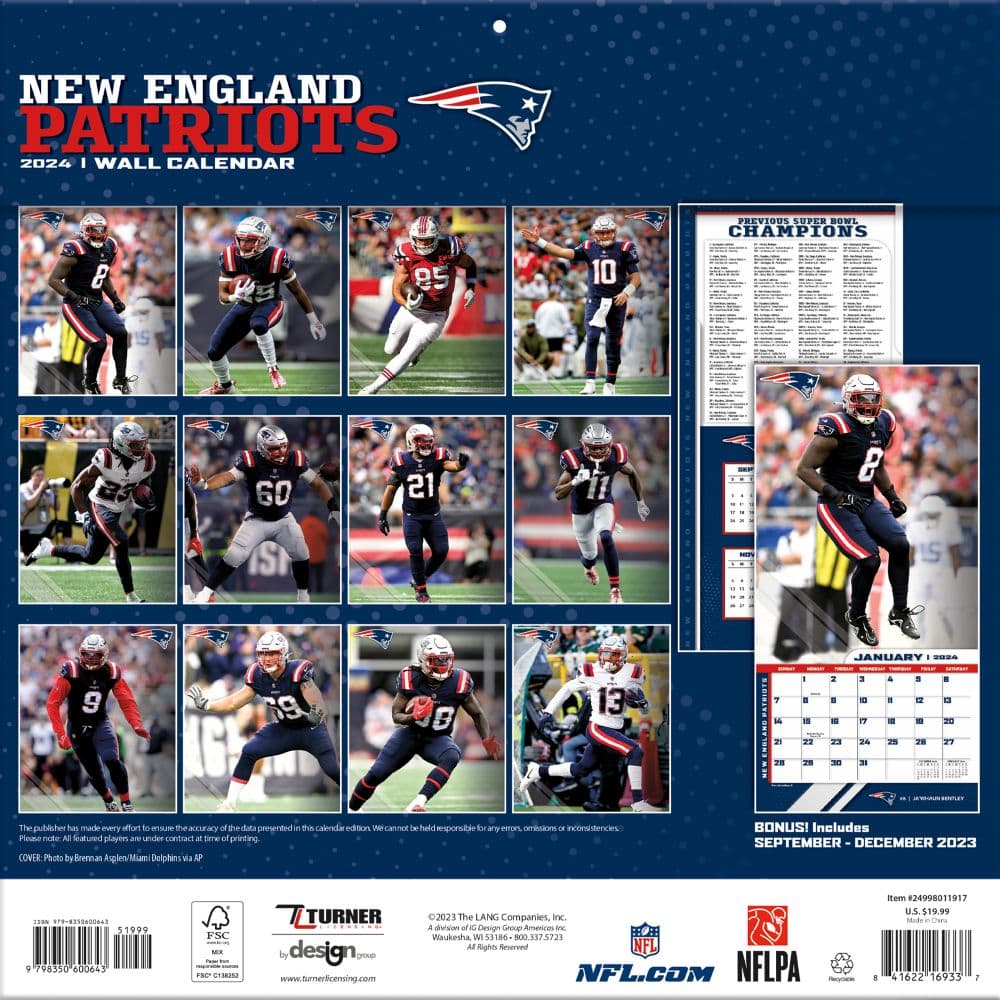 NFL New England Patriots 2024 Wall Calendar First Alternate Image width=&quot;1000&quot; height=&quot;1000&quot;
