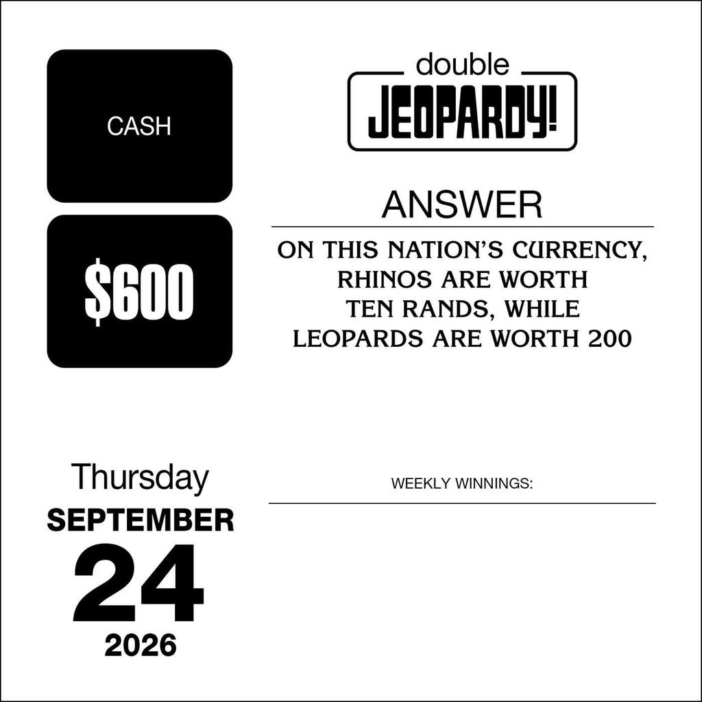 Jeopardy 2026 Desk Calendar September 24th