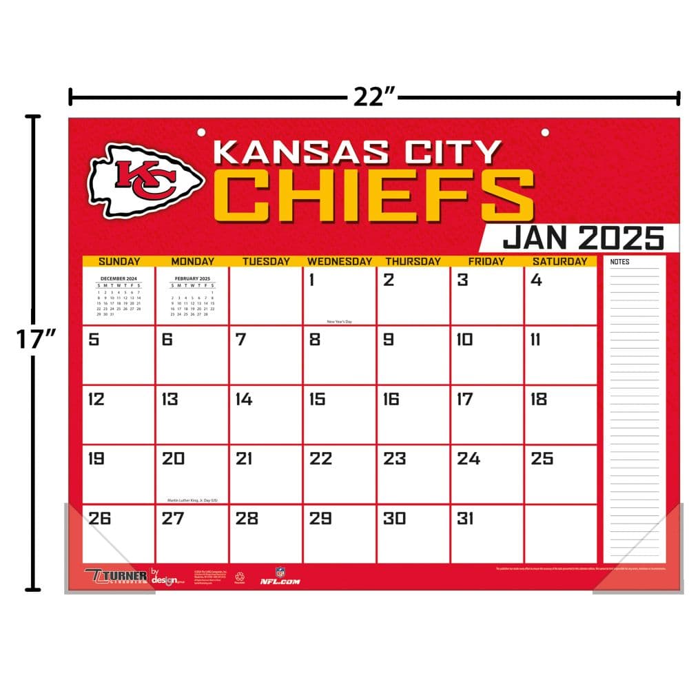 NFL Kansas City Chiefs 2025 Desk Pad size