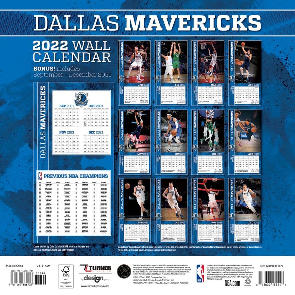 Mavs Schedule 2022 Dallas Mavericks 2022 Wall Calendar - Calendars.com