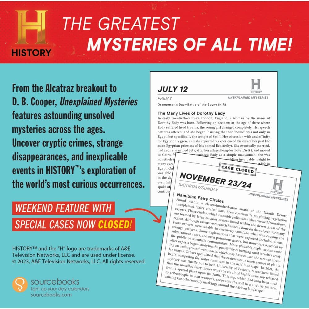 History Channel Unexplained Mysteries 2024 Desk Calendar