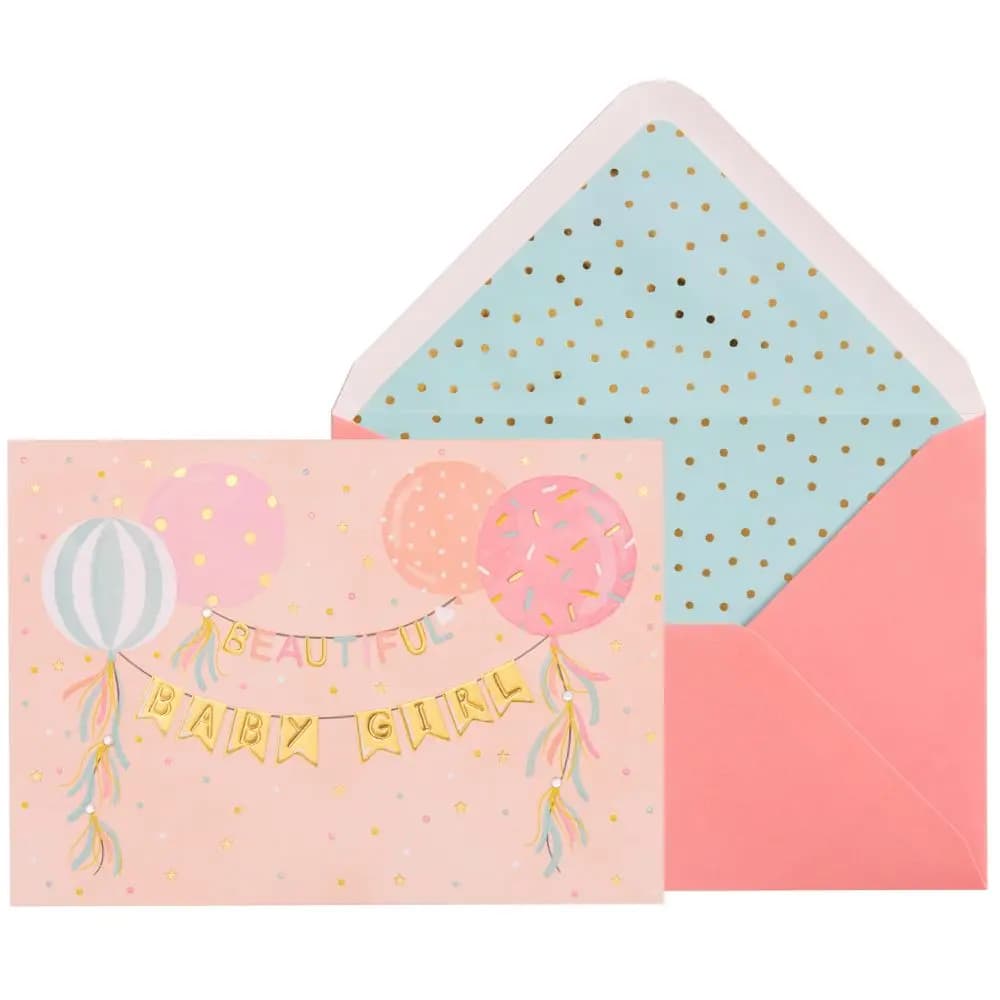 Baby Girl Banners &amp; Balloons New Baby Card