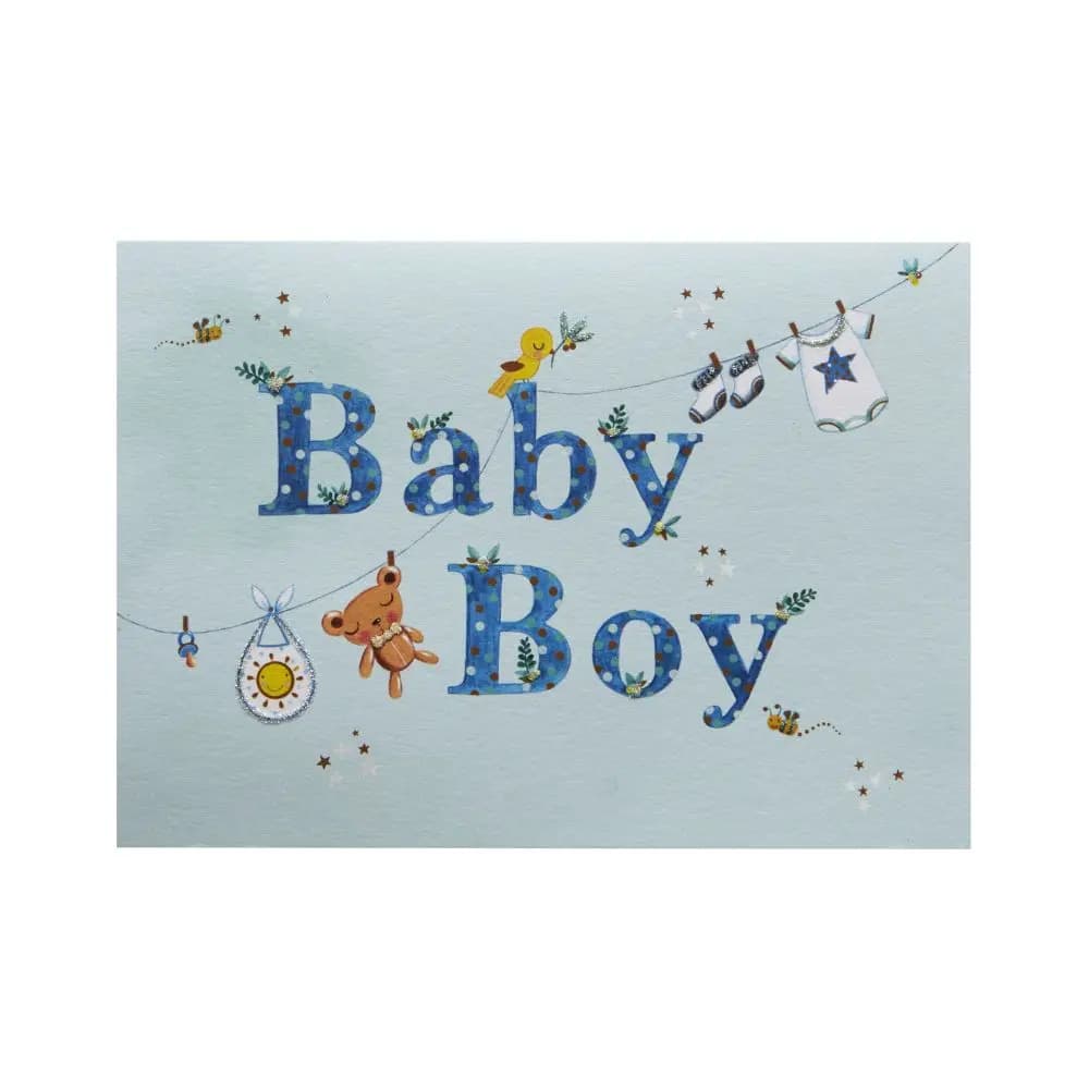 Clothesline Boy New Baby Card front