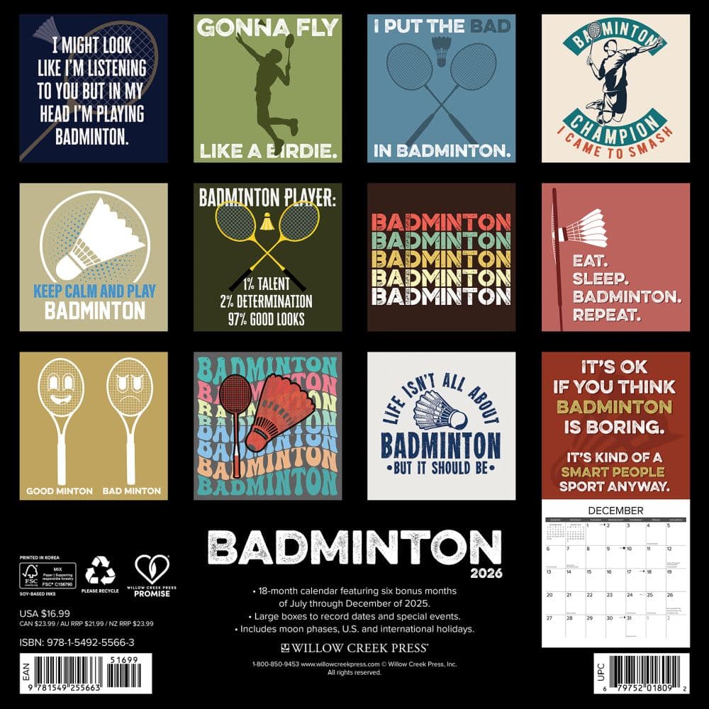 Badminton 2026 Wall Calendar First Alternate Image