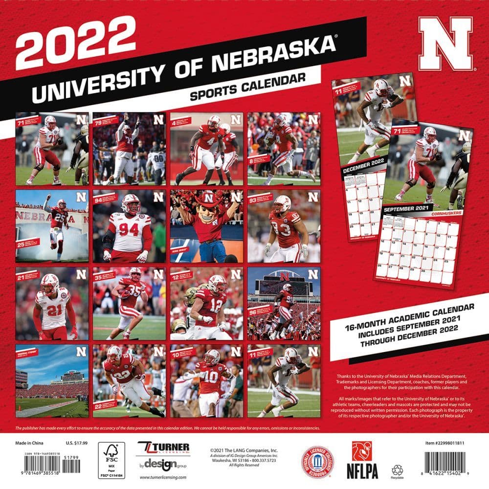 Nebraska Cornhuskers 2022 Schedule Nebraska Cornhuskers 2022 Wall Calendar - Calendars.com