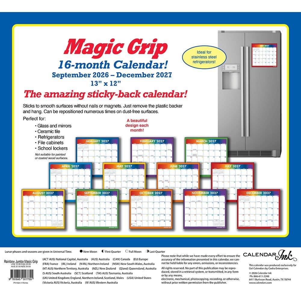 Rainbow Jumbo Magic Grip 2027 Wall Calendar First Alternate Image