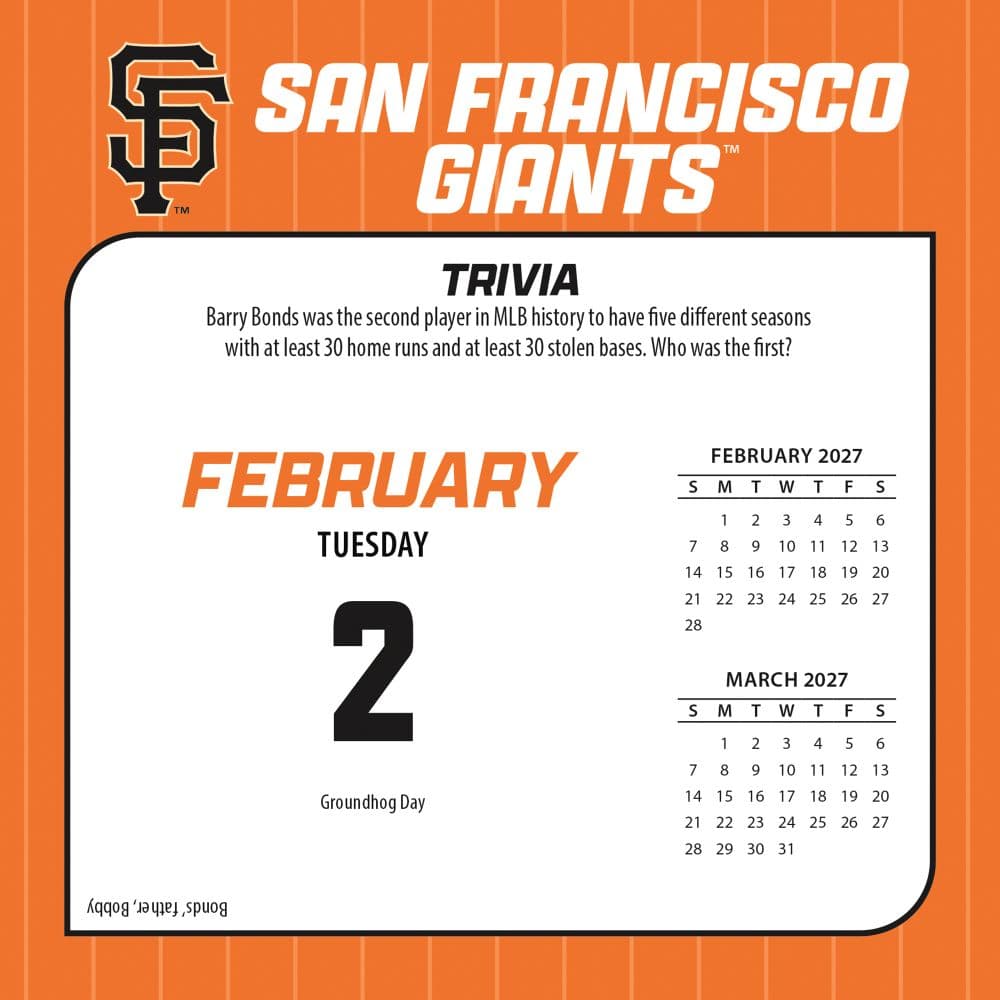 MLB San Francisco Giants 2027 Desk Calendar Third Alternate Image
