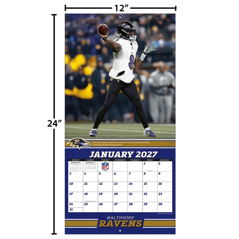 NFL Baltimore Ravens Lamar Jackson 2027 Wall Calendar Fourth Alternate Image