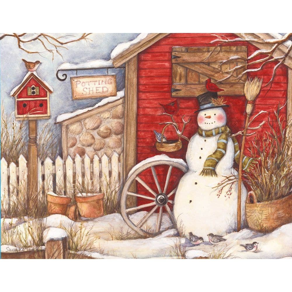 19 envelopes 5.375 x 6.875 Artwork by Susan Winget Snowman Scarf LANG 18 Cards Boxed Christmas Cards 