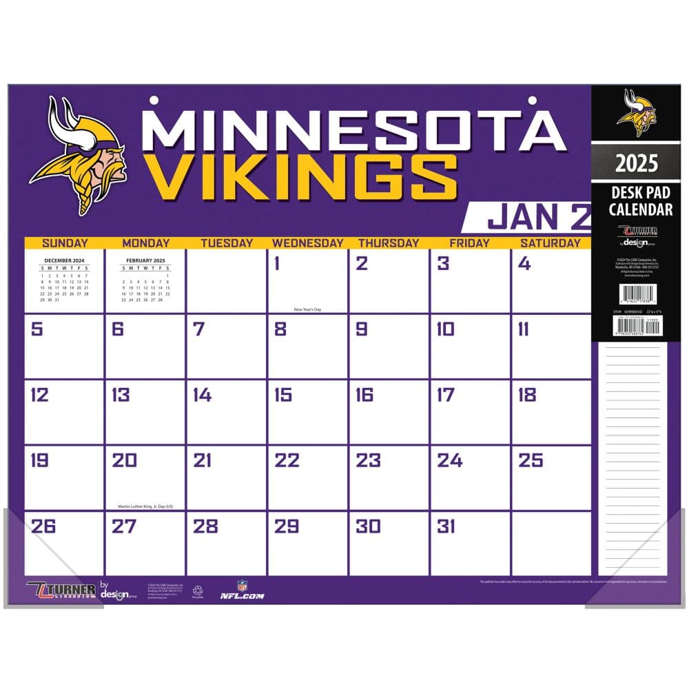 NFL Minnesota Vikings 2025 Desk Pad - Calendars.com