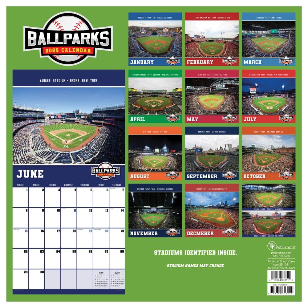 Ballparks 2025 Wall Calendar back cover