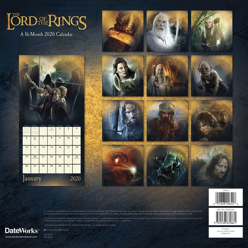 Lord Of The Rings 2023 Wall Calendar Trends International 2020 The Lord