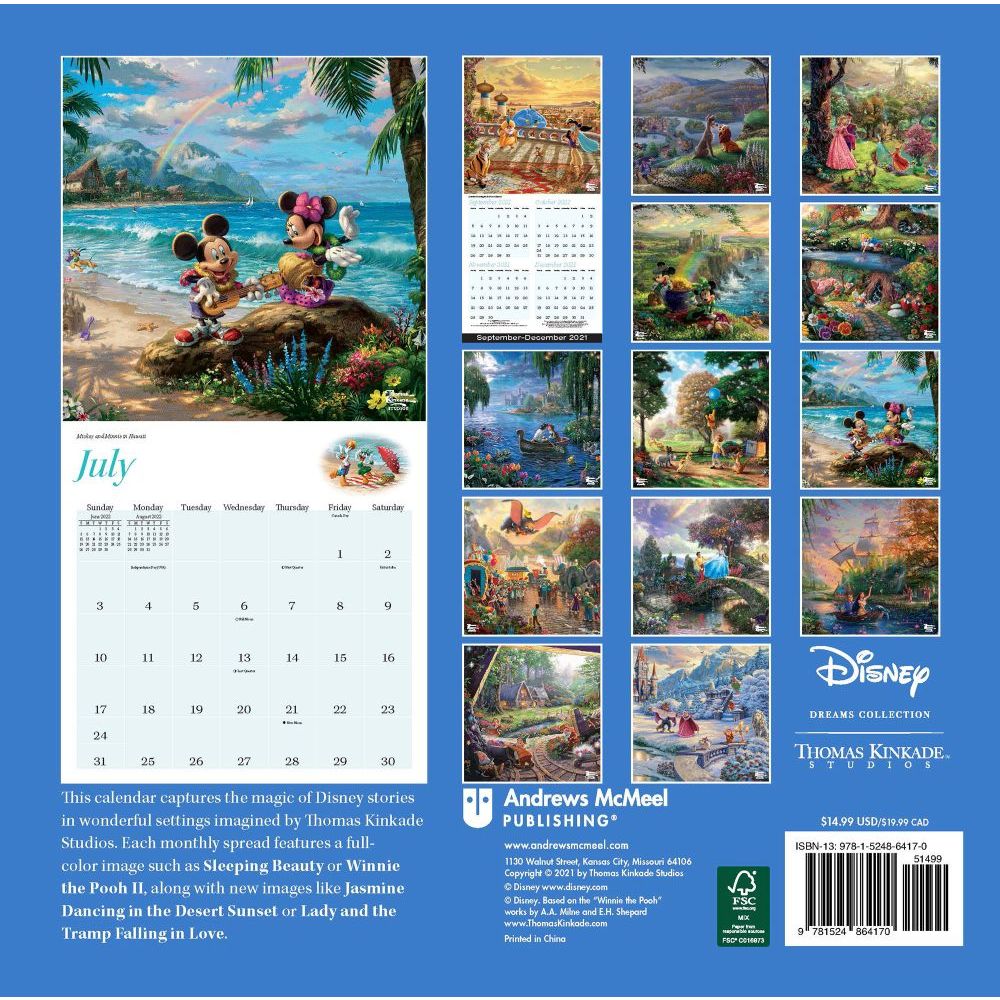 Disney 2022 Calendar Disney Dreams Collection By Thomas Kinkade Studios 2022 Wall Calendar -  Calendars.com