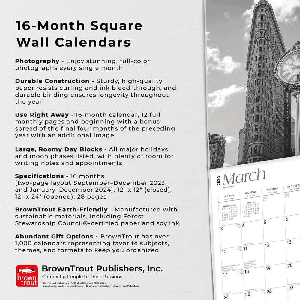 New York City Black and White 2024 Wall Calendar Fourth Alternate Image width=&quot;1000&quot; height=&quot;1000&quot;