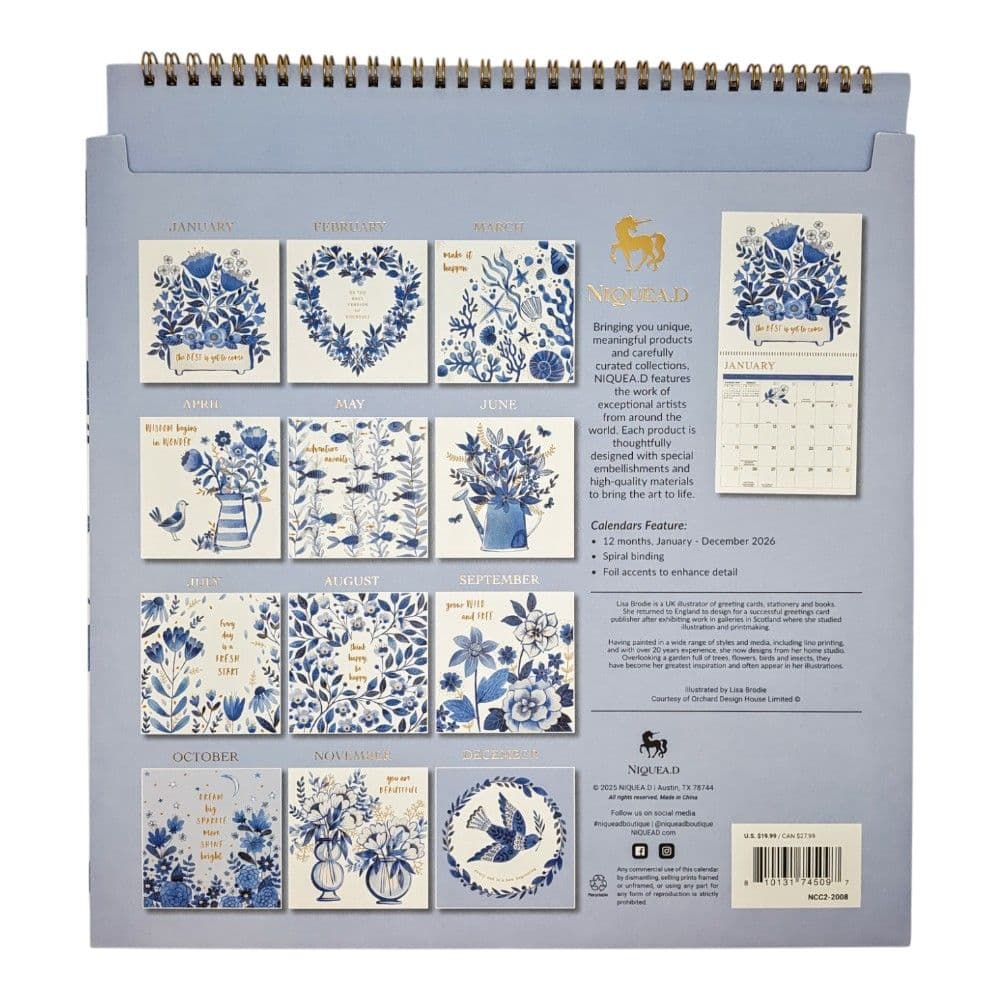 China Blue 2026 Spiral Wall Calendar First Alternate Image
