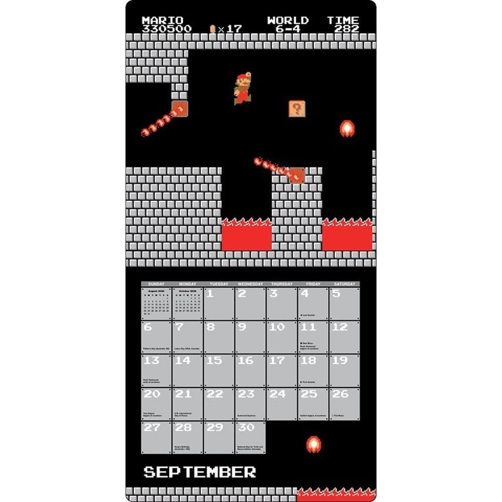 Super Mario Bros 8 Bit Pixel Art Retro 2026 Wall Calendar Fourth Alternate Image
