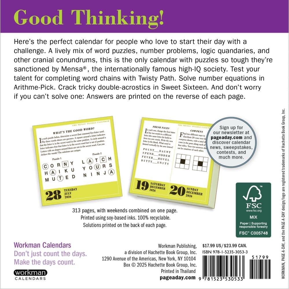 Mensa Brain Puzzlers 2026 Desk Calendar First Alternate Image